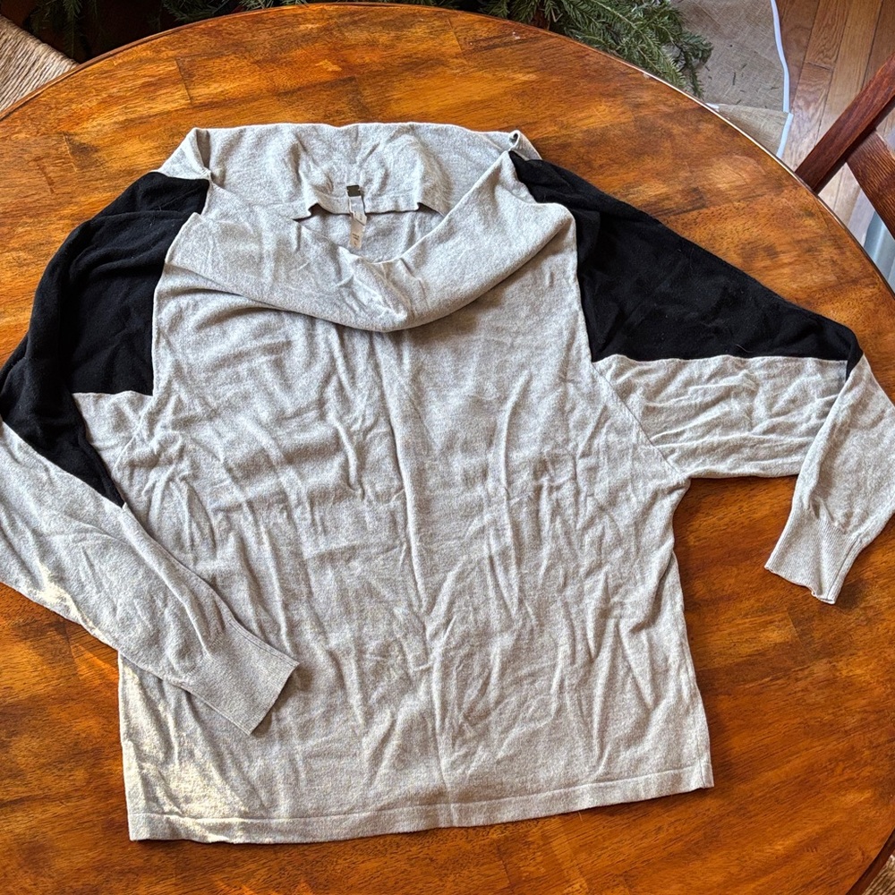 Women's Black and Gray Cowl Neck Top